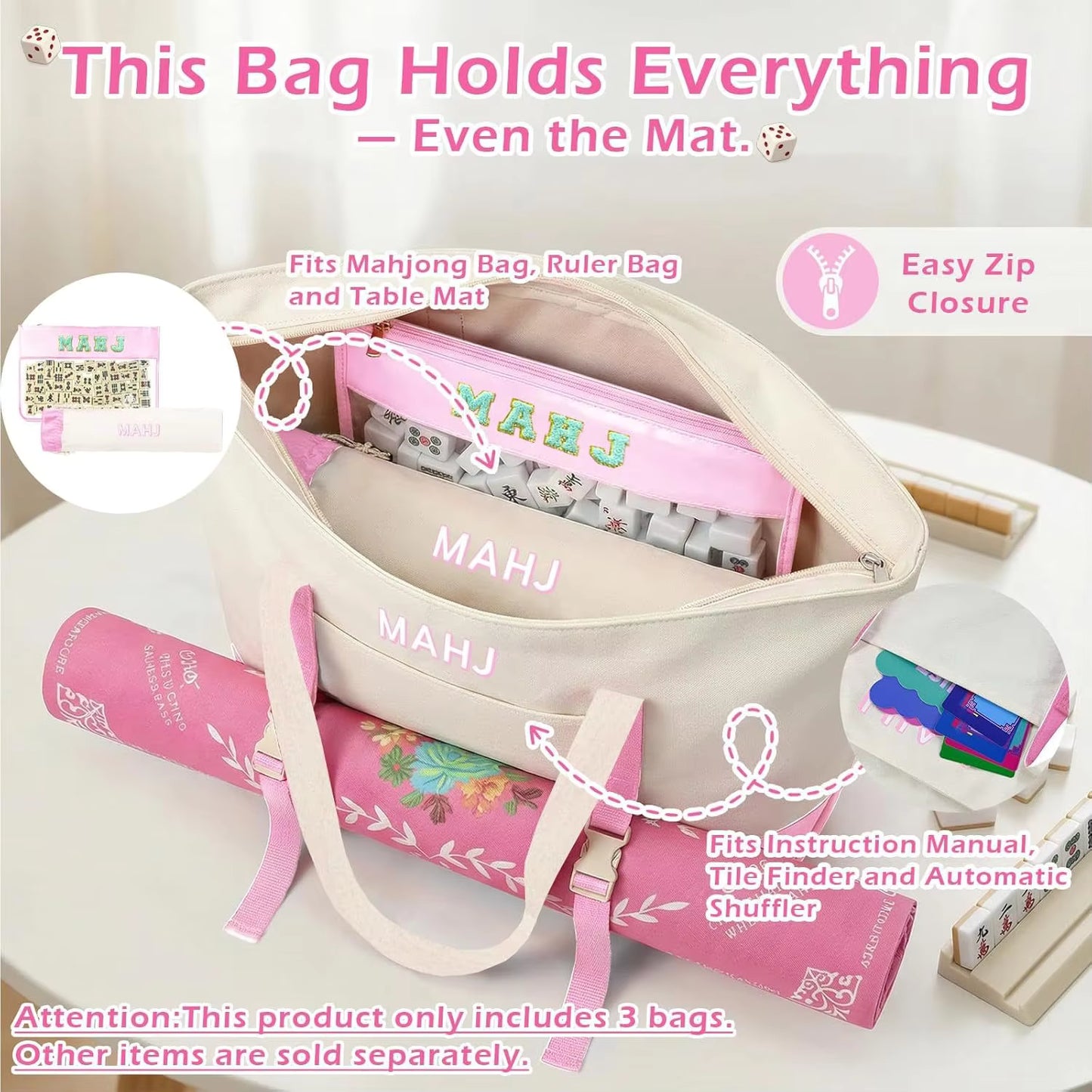 Valcrest™ Canvas American Mahjong Carry Bag Set – 3 Pieces