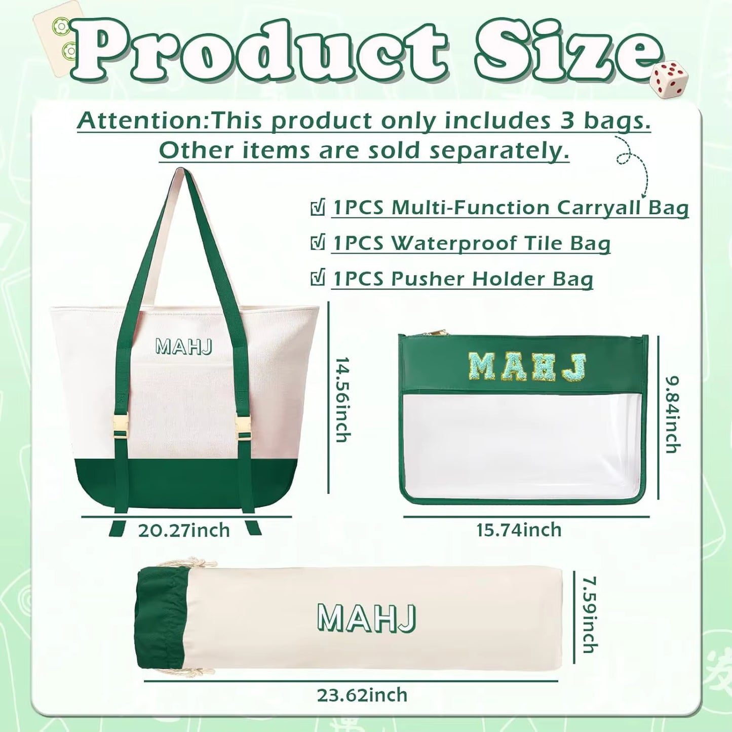Valcrest™ Canvas American Mahjong Carry Bag Set – 3 Pieces