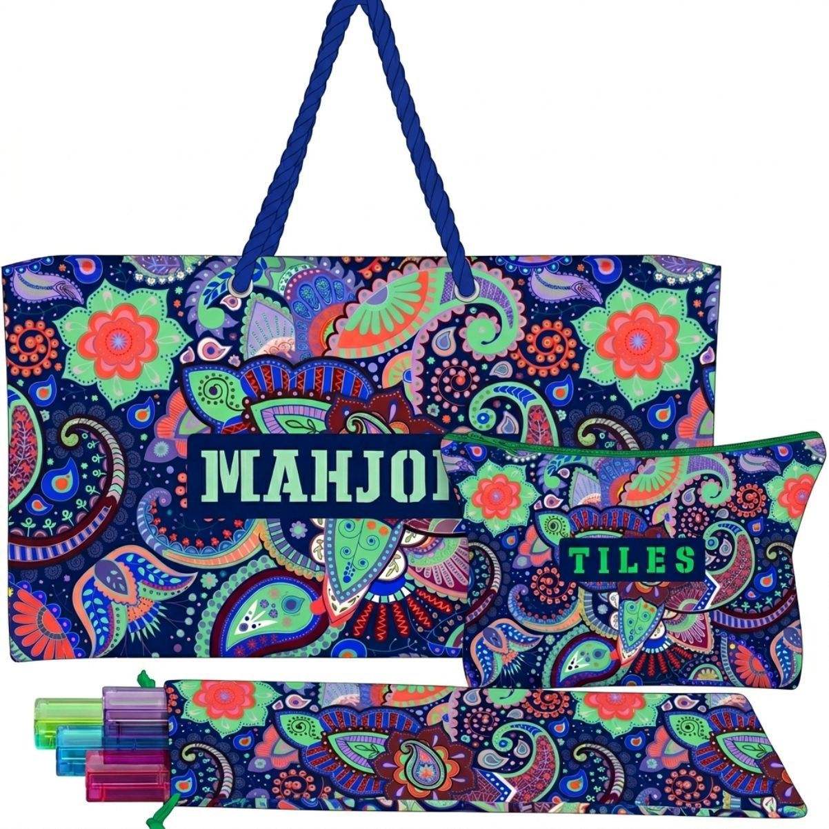 Valcrest™ Bohemian Bloom Mahjong Carry Bag Set – 3 Pieces