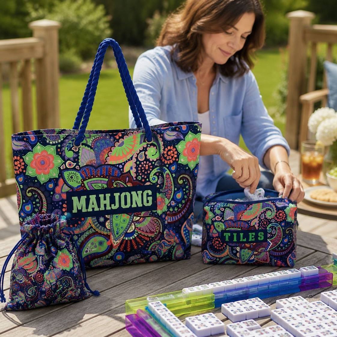 Valcrest™ Bohemian Bloom Mahjong Carry Bag Set – 3 Pieces