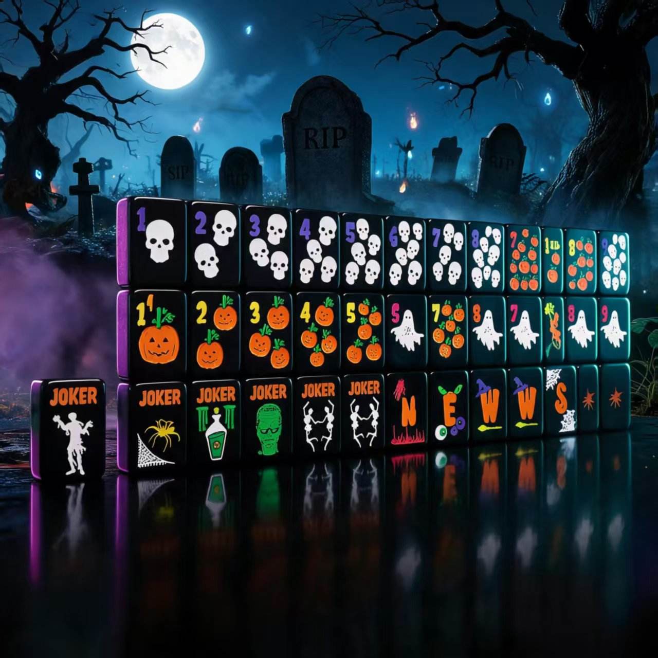 Valcrest™ Halloween After Dark American Mahjong Set – 160 Tiles