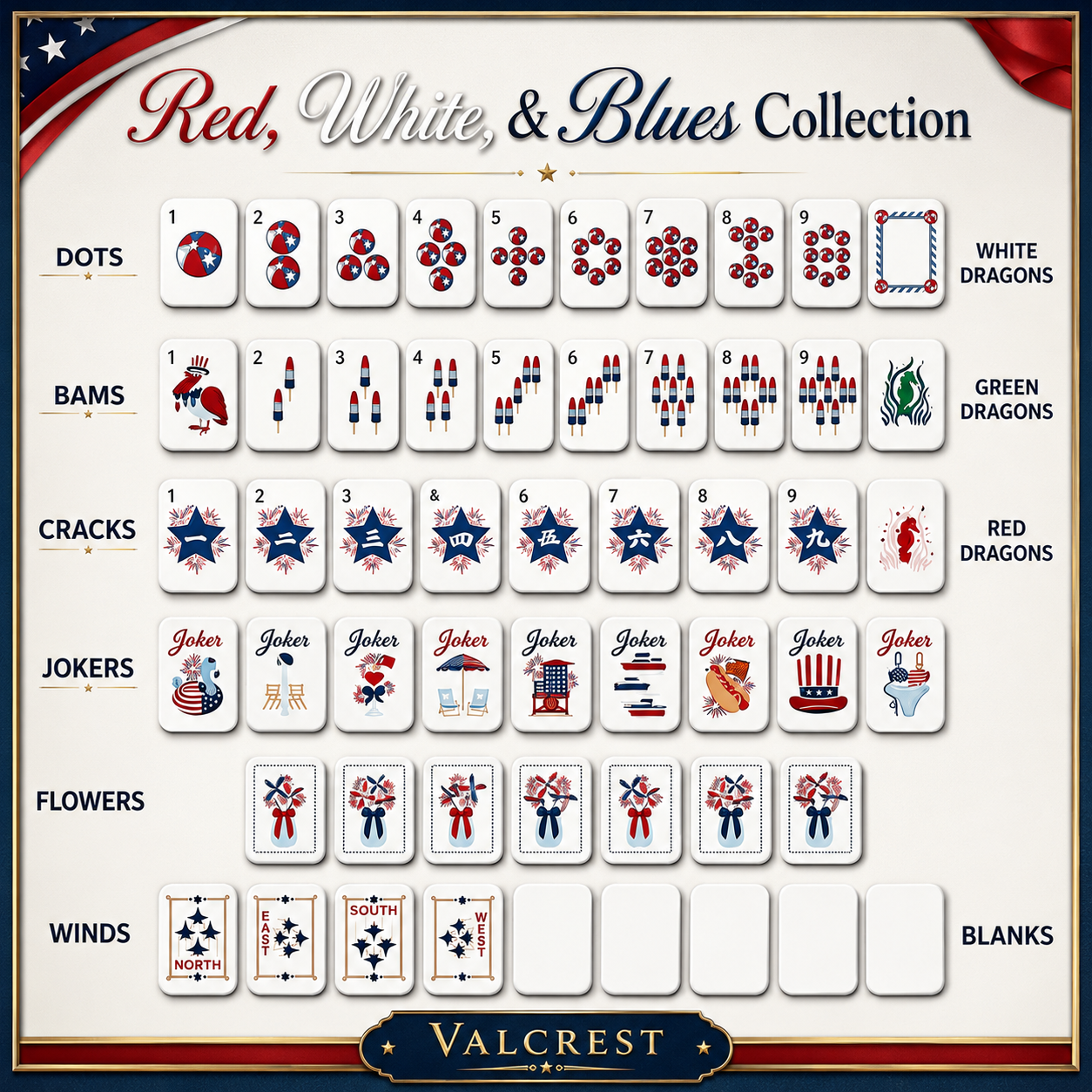 Valcrest™ America 250 Commemorative American Mahjong Set – 160 Tiles