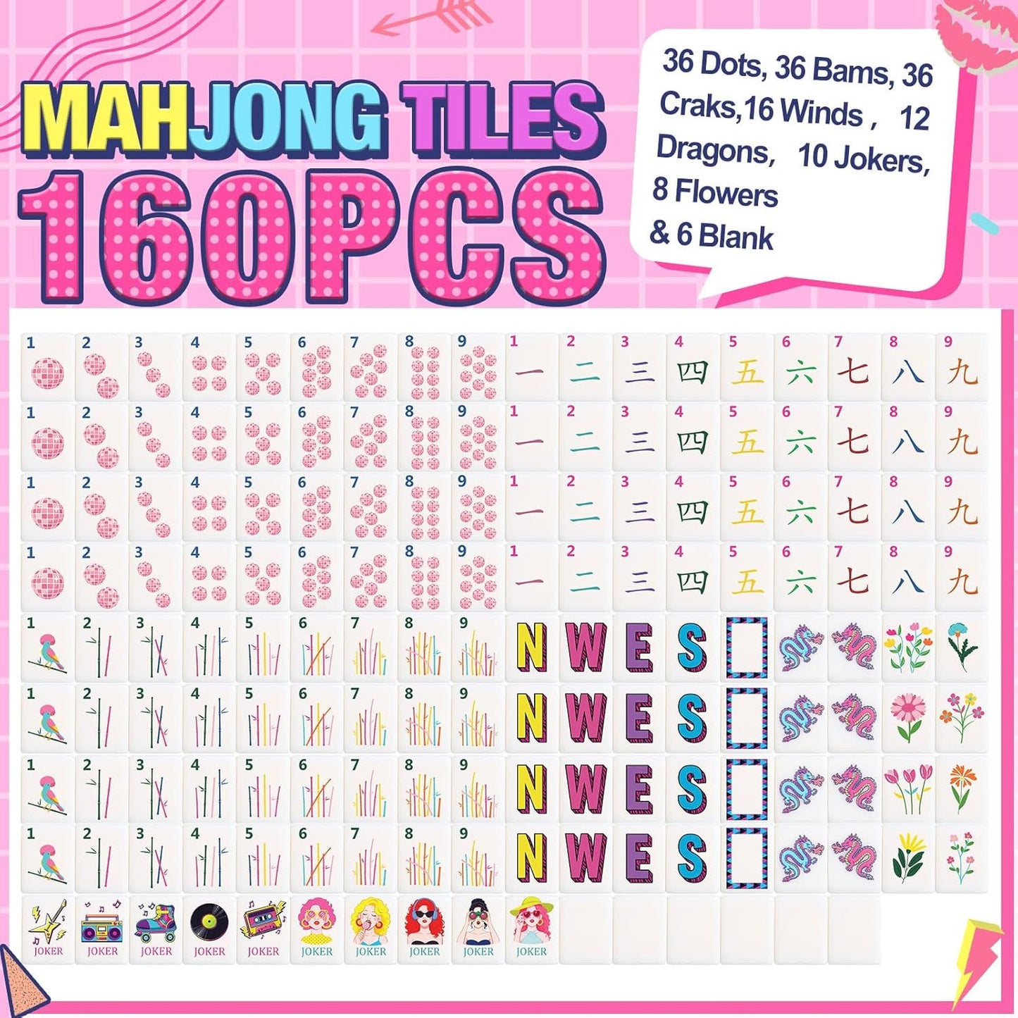 Valcrest™ Retro Pink Glam American Mahjong Set – 160 Tiles