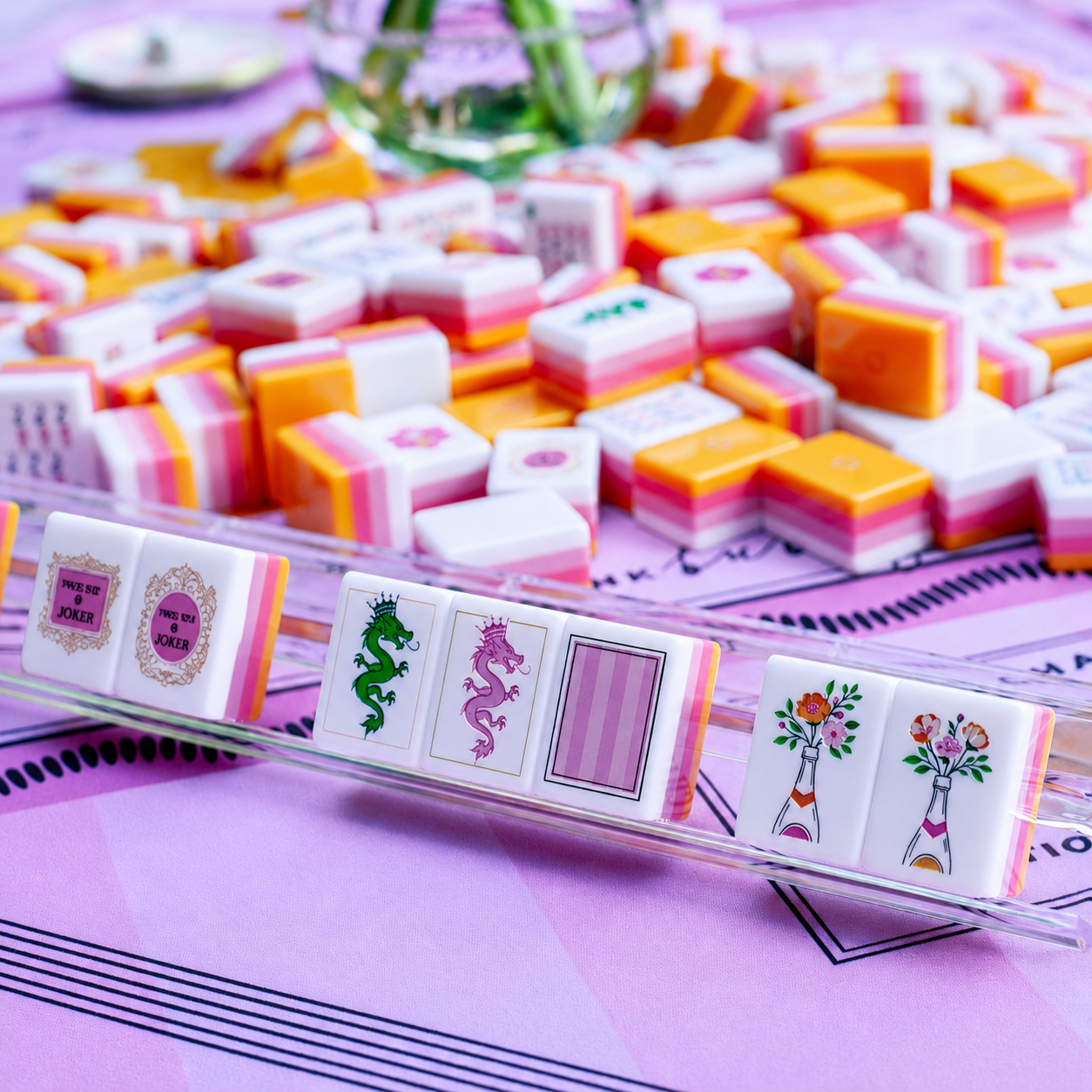Valcrest™ Pink & Orange Pop American Mahjong Set – 160 Tiles